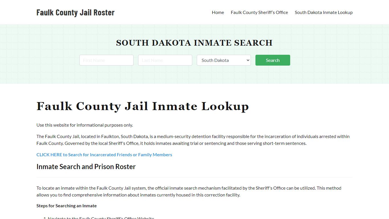 Faulk County Jail Roster Lookup, SD, Inmate Search