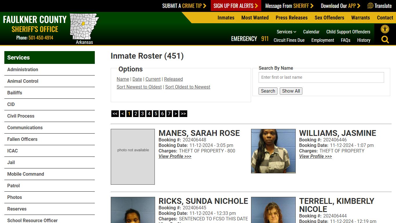 Inmate Roster - Current Inmates Booking Date Descending